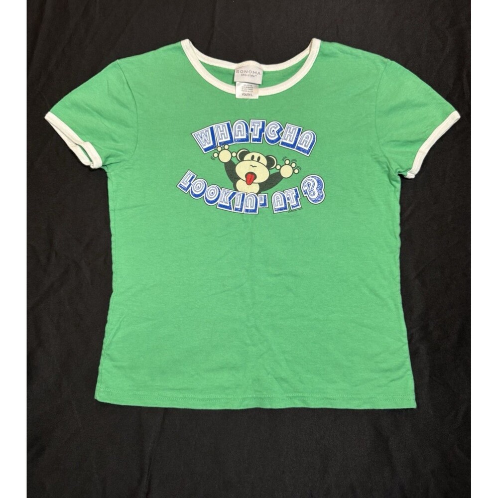 Y2K Monkey Baby Tee 'Whatcha Lookin At' Sassy Brat PJ Top Sonoma Juniors Large